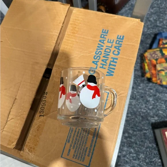 Set of 12 Snowman Glass Mug with Red Accents - Picture 2 of 2